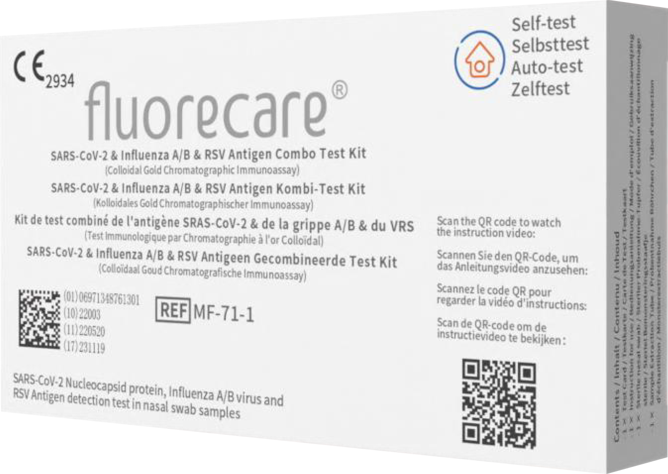 Fluorecare 4 in 1 SARS-CoV-2 & Influenza A/B & RSV Antigen Kombi-Selbsttest- 1er-Box